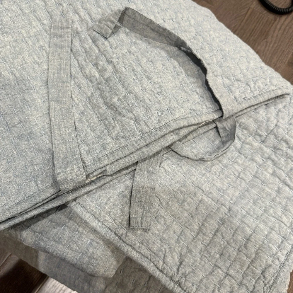 Pottery Barn Pick Stitch Cotton Linen Quilt Set King Chambray